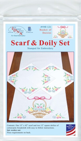 Jack Dempsey Stamped Dresser Scarf & Doilies Perle Edge-Basket Of Daisies, Count: 1 | Michaels Jack Dempsey Stamped Dresser Scarf & Doilies Perle Edge-Basket Of Daisies, Count: 1 | Michaels